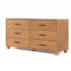 Modern Farmhouse Solid Wood 6 Drawer Double Dresser in Light Brown Finish