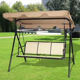 Outdoor Porch Patio 3-Person Canopy Swing in Light Brown