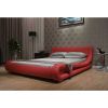 King size Modern Red Faux Leather Upholstered Platform Bed with Curved Headboard