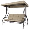 Tan 3-Seat Outdoor Porch Deck Patio Canopy Swing with Cushions