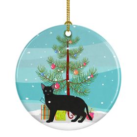 NEW Russian White Black Cat Christmas Ceramic Ornament Christmas Tree Hanging Decorations for Home Christmas Holiday, Party, Gift, 3 in, Multicolor