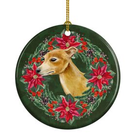 Italian Greyhound Poinsetta Wreath Ceramic Ornament Christmas Tree Hanging Decorations for Home Christmas Holiday, Party, Gift, 3 in, Multicolor