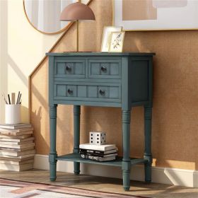 Narrow Console Table, Slim Sofa Table with Three Storage Drawers and Bottom Shelf for Living Room, Easy Assembly (Navy)