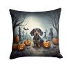 Dachshund Spooky Halloween Throw Pillow Machine Washable, Indoor Outdoor Decorative Pillow for Couch, Bed or Patio, 14Hx14W