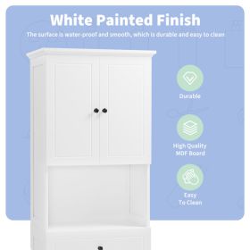 Tall Bathroom Cabinet with Four Doors, Large Storage Space Open Shelve, Upper Storage Cabinet, White