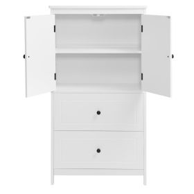 Bathroom Storage Cabinet, Cabinet with Two Doors and Drawers, Adjustable Shelf, MDF Board, White