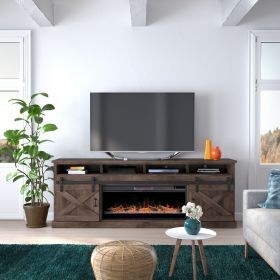 Bridgevine Home Farmhouse 93 inch Electric Fireplace TV Stand for TVs up to 100 inches, Minimal Assembly, Barnwood Finish