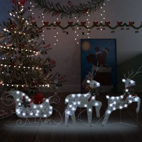 +Reindeer & Sleigh Christmas Decoration 60 LEDs Outdoor Silver