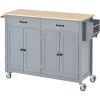 Kitchen Island Cart with Solid Wood Top and Locking Wheels,54.3 Inch Width,4 Door Cabinet and Two Drawers,Spice Rack, Towel Rack (Grey Blue)