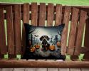 Dachshund Spooky Halloween Throw Pillow Machine Washable, Indoor Outdoor Decorative Pillow for Couch, Bed or Patio, 14Hx14W