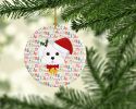 Maltese Merry Christmas Ceramic Ornament Christmas Tree Hanging Decorations for Home Christmas Holiday, Party, Gift, 3 in, Multicolor