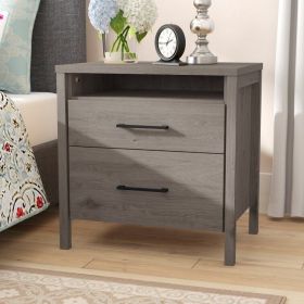 Modern Grey 2-Drawer Nightstand with Cubby Shelf Modern Grey 2-Drawer Nightstand with Cubby Shelf