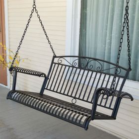 Wrought Iron Outdoor Patio 4-Ft Porch Swing In Black Wrought Iron Outdoor Patio 4-Ft Porch Swing In Black