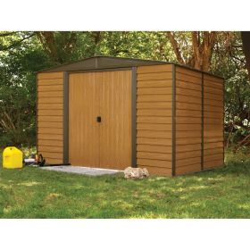 Outdoor 10 X 12-Ft Steel Storage Shed With Woodgrain Panels Outdoor 10 X 12-Ft Steel Storage Shed With Woodgrain Panels