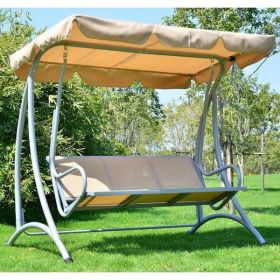Sturdy 3-Person Outdoor Patio Porch Canopy Swing In Sand Sturdy 3-Person Outdoor Patio Porch Canopy Swing In Sand