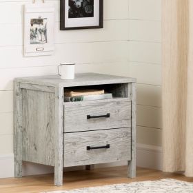 Modern Washed Pine 2 Drawer Nightstand Cubby Storage Shelf Modern Washed Pine 2 Drawer Nightstand Cubby Storage Shelf