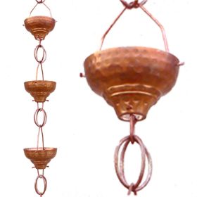 Pure Copper 85-Ft Rain Chain With 13 Hammered Funnel Shape C 7825 Pure Copper 85-Ft Rain Chain With 13 Hammered Funnel Shape C 7825