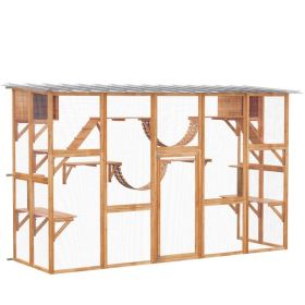 Catio Playground Cat Window Box Outside Enclosure, Wooden Outdoor Cat House with Weather Protection Roof for Multiple Kitties (Natural: Natural)