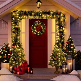 Pre-lit Xmas Tree Artificial Christmas 4-Piece Set,Garland, Wreath and Set of 2 Entrance Trees X-mas with LED Lights, Christmas Tree (Color: as picture)