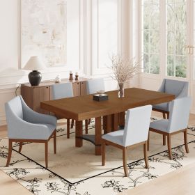 Rustic 7-Piece 76.4 inch Extendable Dining Table Set with 18 inch Removable Leaf, 2 Arm Chairs and 4 Armless Chairs (Material: Acacia Wood,Rubber Wood, Color: Brown)