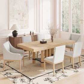 Rustic 7-Piece 76.4 inch Extendable Dining Table Set with 18 inch Removable Leaf, 2 Arm Chairs and 4 Armless Chairs (Material: Acacia Wood,Rubber Wood, Color: Natural)